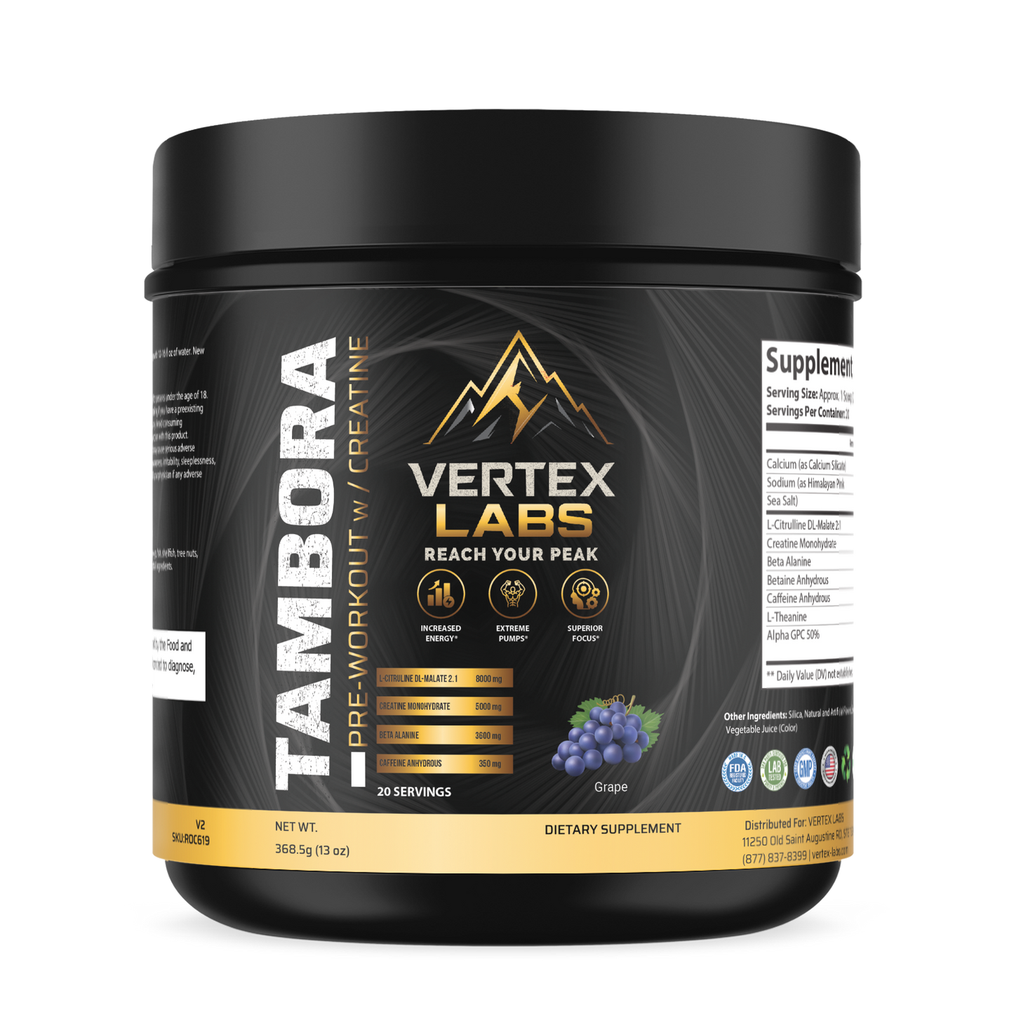 Tambora Pre-Workout with 5g of Creatine - Grape