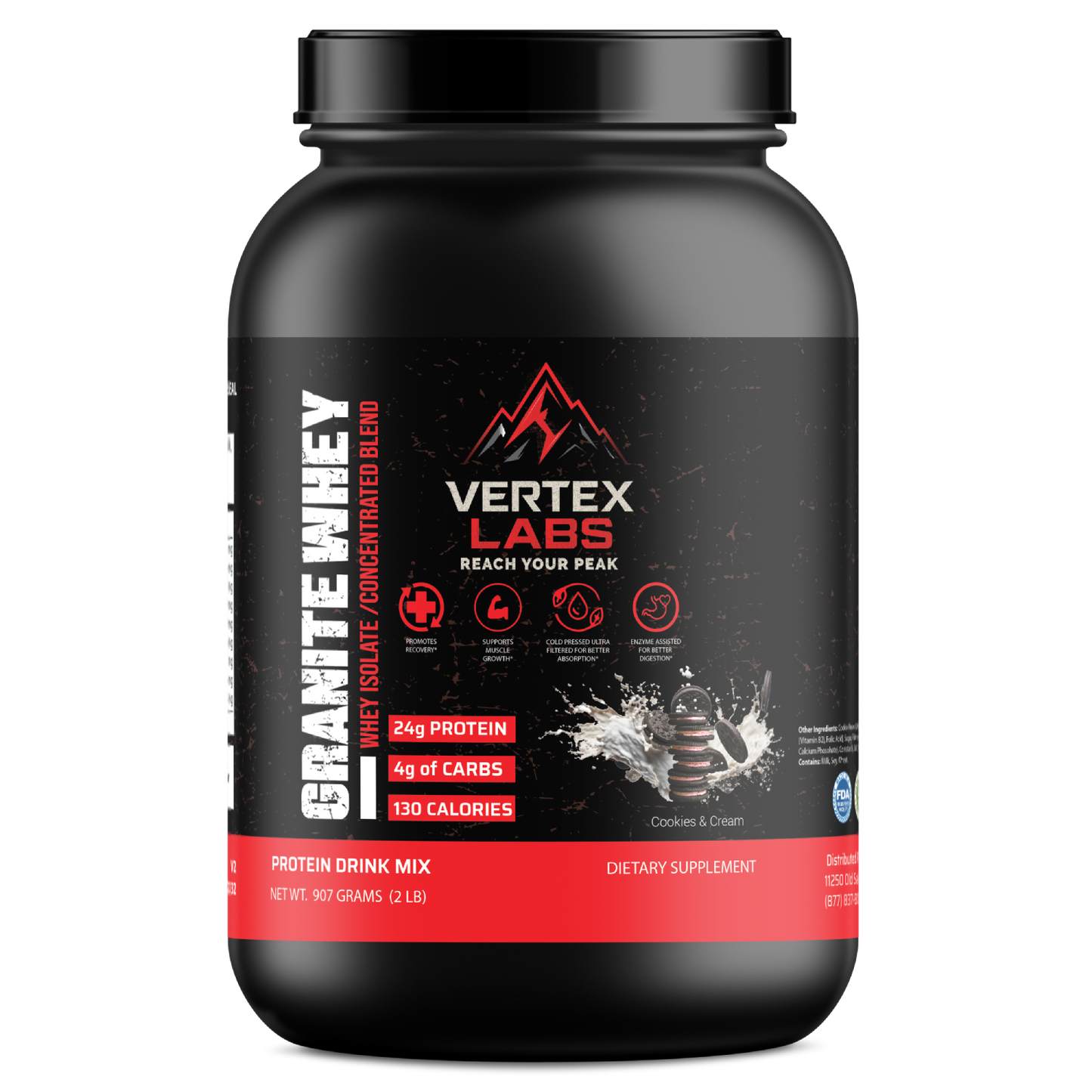 Granite Whey - Whey Isolate/Concentrated Blend – Cookies & Cream (2lb)