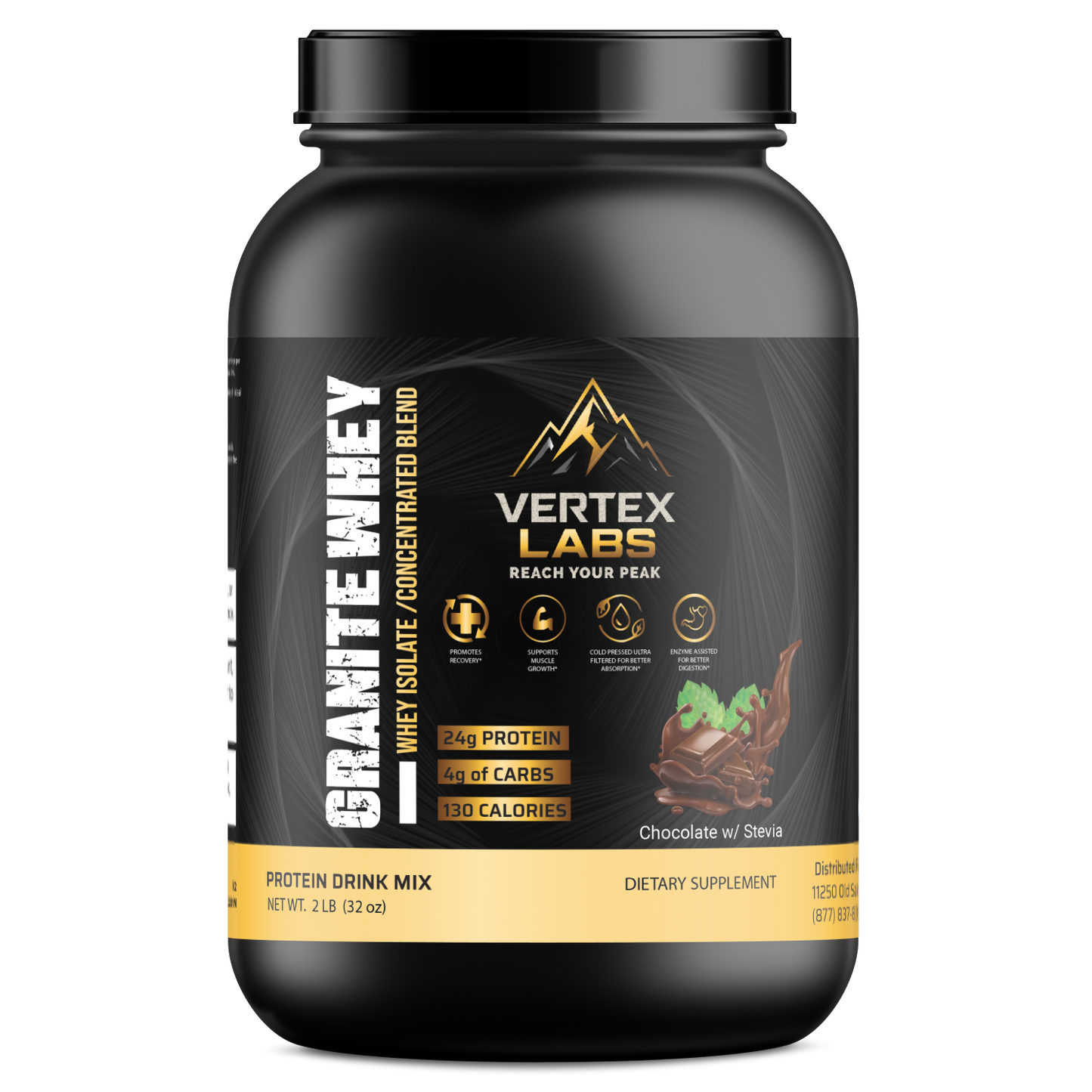 Granite Whey - Whey Isolate/Concentrated Blend – Chocolate with Stevia (2lb)