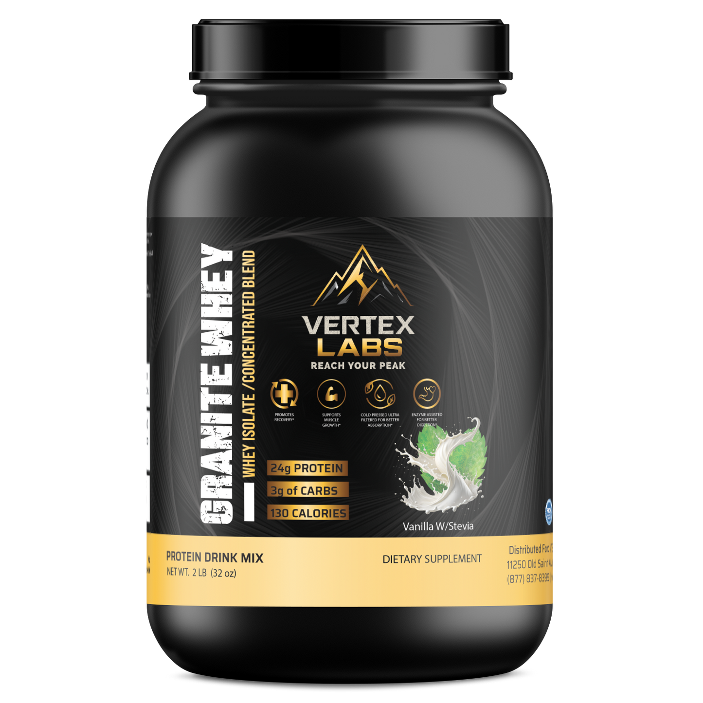 Granite Whey - Whey Isolate/Concentrated Blend – Vanilla with Stevia (2lb)