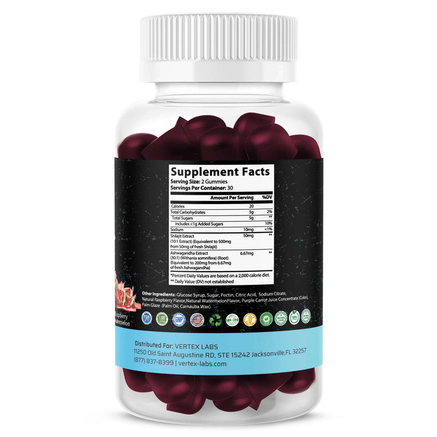 Shilajit with Ashwagandha Gummies - Raspberry Watermelon